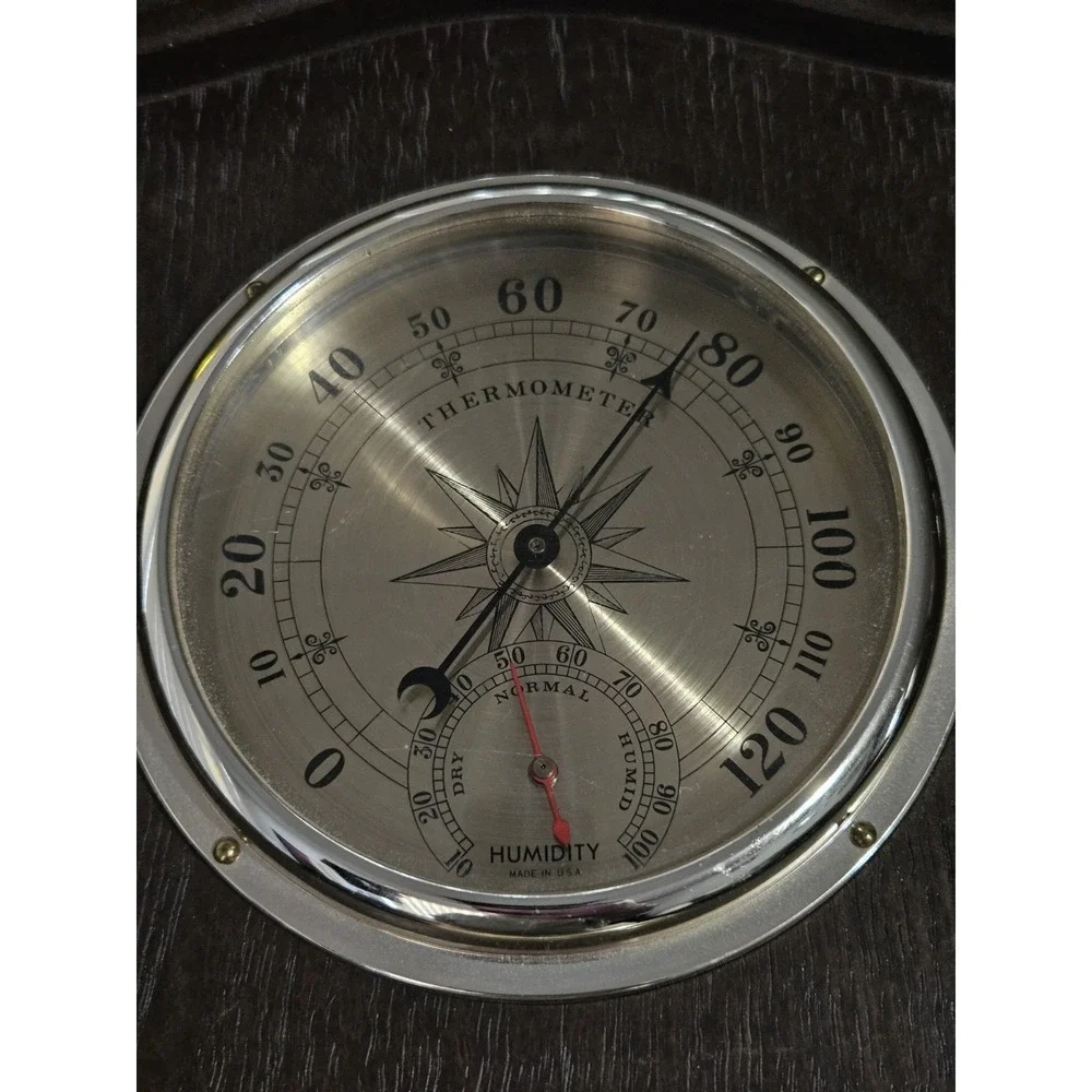 Vintage Springfield Wood Wall Weather Station Barometer & Thermometer with Eagle